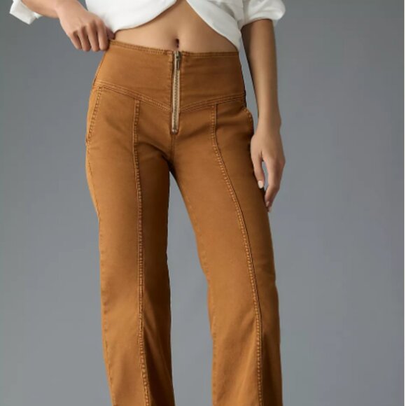 New with Tags Anthropologie Mid-Rise Crop Flare Pants in Brown, Size 28 - Picture 2 of 8